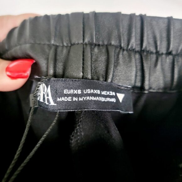 NWT Zara Waxed Effect Coated Wide Leg Pull On Elastic Waist Women's Pants XS - Picture 10 of 11
